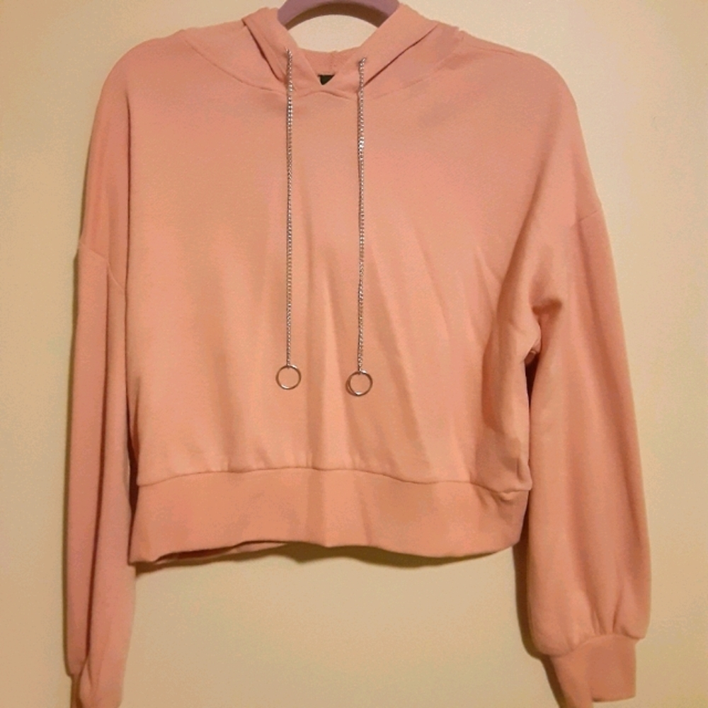 Blush pink cropped hoodie chain string